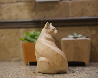 Wooden Cat Figurine. Made of Hard Maple and different hardwoods. very elegant cat sculpture.