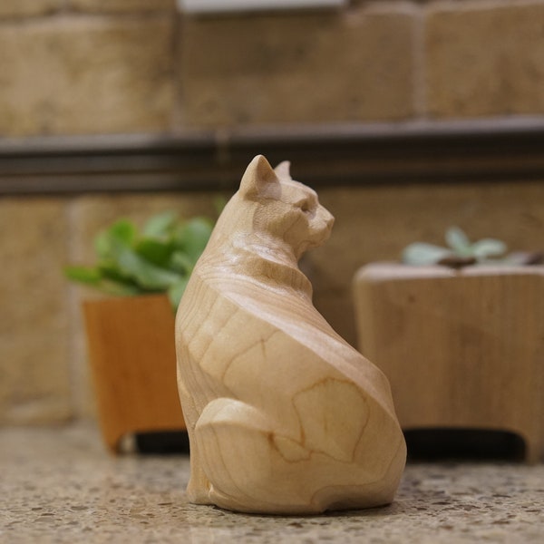 Wooden Cat Figurine. Made of Hard Maple and different hardwoods. very elegant cat sculpture.