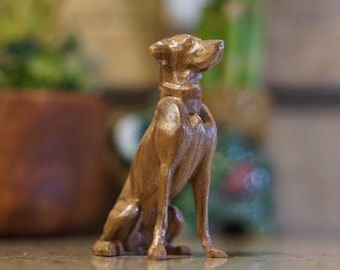 Weimaraner Figurine or Sculpture. Made of Solid Walnut and Different hardwoods. In an adorable sitting pose.