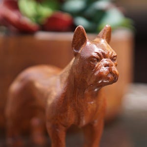 Carved French Bulldog Memorial – Solid Mahogany Standing Sculpture | Pet Remembrance Gift, Frenchie Figurine