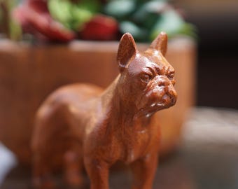Carved French Bulldog Memorial – Solid Mahogany Standing Sculpture | Pet Remembrance Gift, Frenchie Figurine
