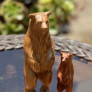 Wooden Bear Statue. Carved from a block of CanaryWood. Standing pose. Available in different sizes. Only 1 bear included with purchase.