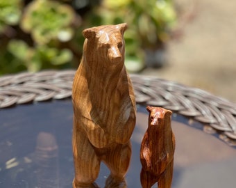 Wooden Bear Statue. Carved from a block of CanaryWood. Standing pose. Available in different sizes. Only 1 bear included with purchase.