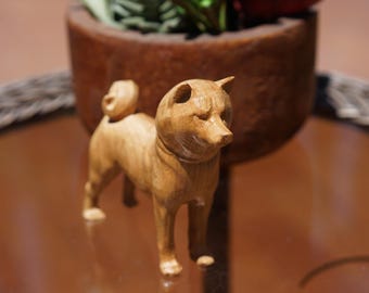 Handcrafted Shiba Inu Memorial Sculpture: Cherry Wood Pet Remembrance Carving