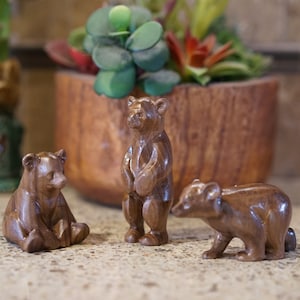 Baby Bears Standing|sitting|walking. Statue or figurine. Carved from a solid block of Walnut.