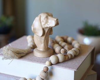 Carved Walnut Beagle Memorial Sculpture  on Round Base. Pet Remembrance Keepsake