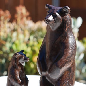 Wooden Bear Statue. Carved from a solid block of Wenge. Standing pose. Available in different sizes. Only 1 bear included with purchase.