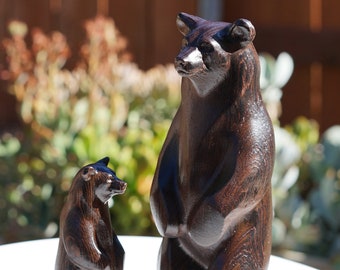 Wooden Bear Statue. Carved from a solid block of Wenge. Standing pose. Available in different sizes. Only 1 bear included with purchase.