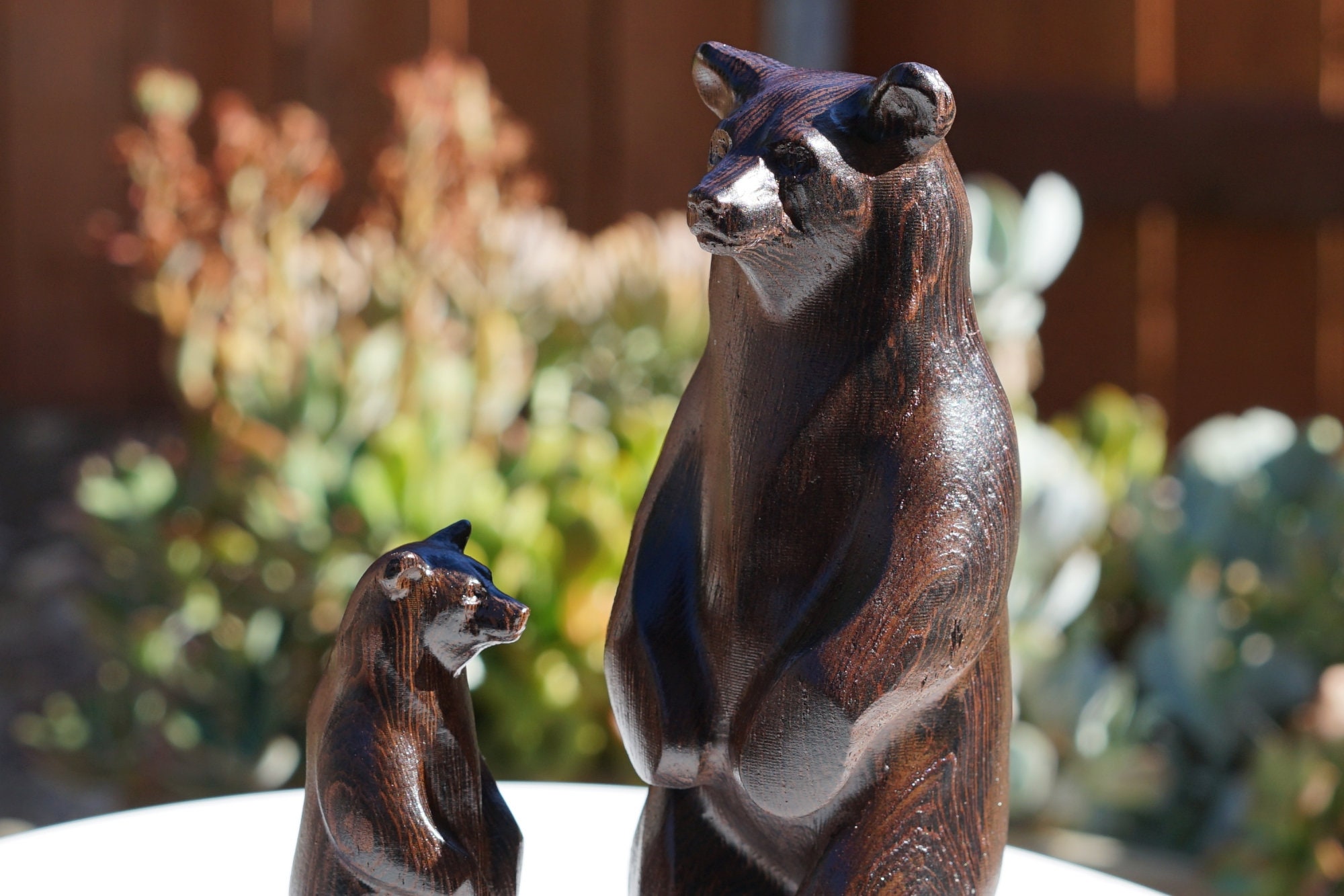 Wooden Bear Statue. Carved from a solid block of Wenge. Standing pose. Available in different sizes. Only 1 bear included with purchase.