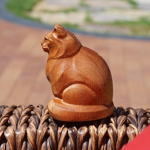 Wooden Cat Figurine. Chubby Cat Made of solid African Mahogany and different hardwoods.