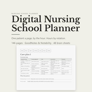 GoodNotes対応のデジタル看護学校プランナー、日付なしハイパーリンク付きブレインシート、臨床実習時間ログ