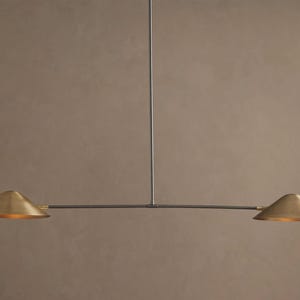 1950's Mid-Century Simms Linear Chandelier | 2-Light Brass Pendant Light | Modern Kitchen Island Ceiling Fixture for Dining Room