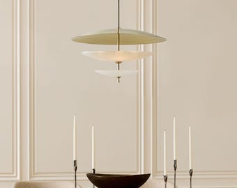Lampada a sospensione Nico degli anni '50, stile Mid-Century / Apparecchio da soffitto in ottone e vetro scanalato / Lampada a sospensione moderna per sala da pranzo e isola cucina