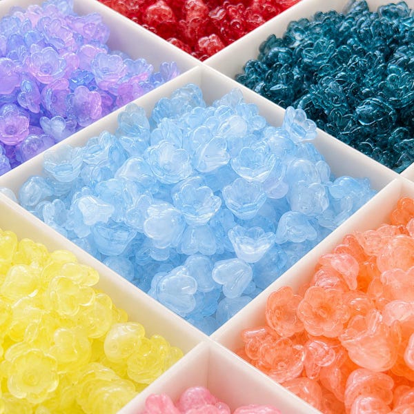20 perles de verre filé colorées en forme de clochette, embouts de perles d'espacement en forme de fleur de 7 x 12 mm (fabrication de bijoux)