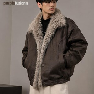 Men’s Shearling Bomber Jacket | Faux Fur Collar Winter Coat