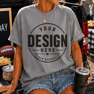 Comfort Colors 1717 Graphite T-Shirt Mockup | Football Tailgate Lifestyle Mockup | Digital Download
