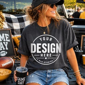 Comfort Colors 1717 Graphite T-Shirt Mockup | Football Tailgate Lifestyle Mockup | Digital Download