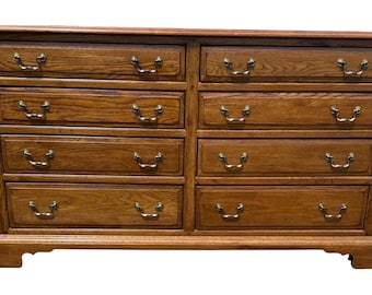 Vintage Ethan Allen Canterbury Oak Dresser,8 Drawer Solid Oak Chest Traditional American Bedroom Furniture