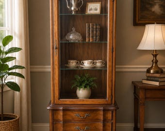 Vintage French Provincial Lighted Display Cabinet