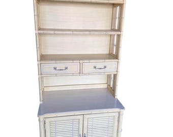 Henry Link Faux Bamboo Cabinet with Hutch Top