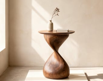Handmade Modern Walnut Wooden Side Table Solid Wood Coffee Table Round End Accent Table Wooden Sculptural Table Best Home Decor Furniture