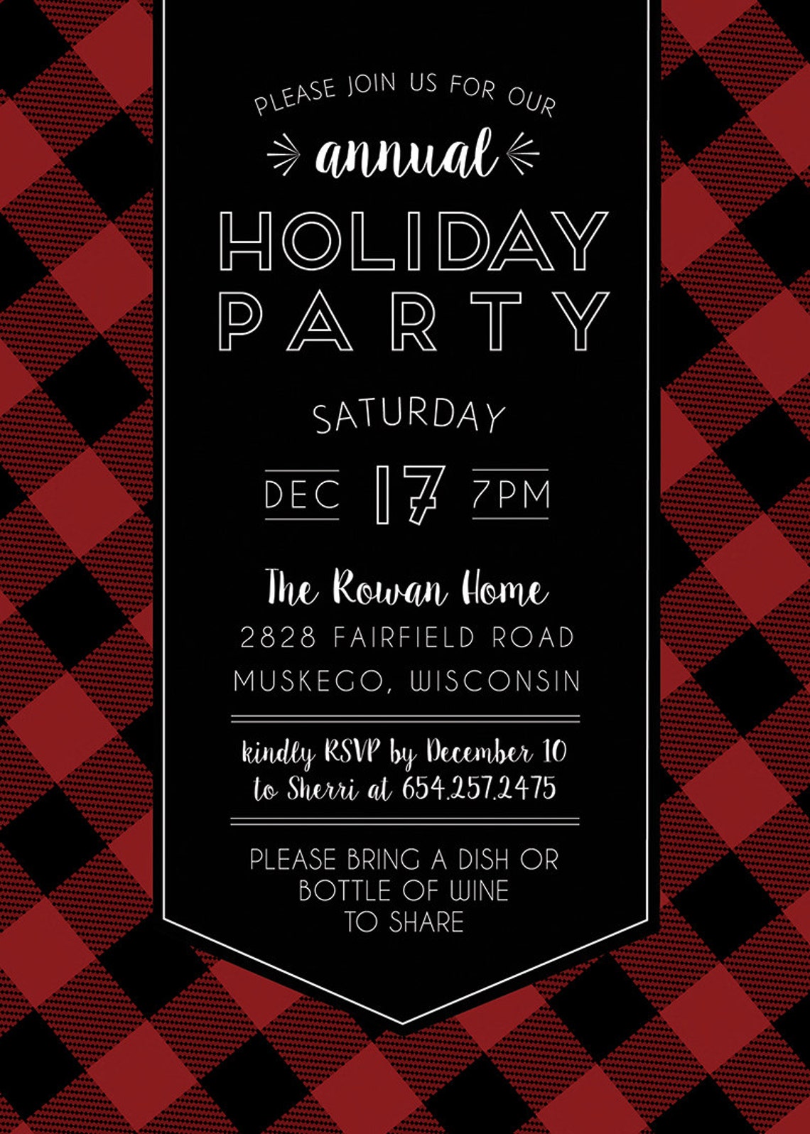 Buffalo Plaid Holiday Party Invitation Printable Invitation - Etsy