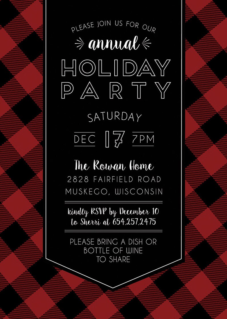 Buffalo Plaid Holiday Party Invitation Printable Invitation Etsy
