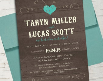 Hooked on Each Other Turquoise Fishing Bridal Shower or Couples Shower Invitation