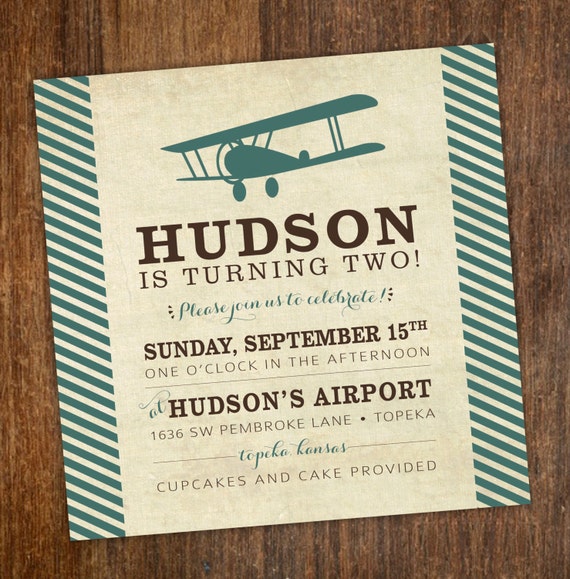 Avion Vintage Ninos Cumpleanos Fiesta Invitacion Turquesa Etsy