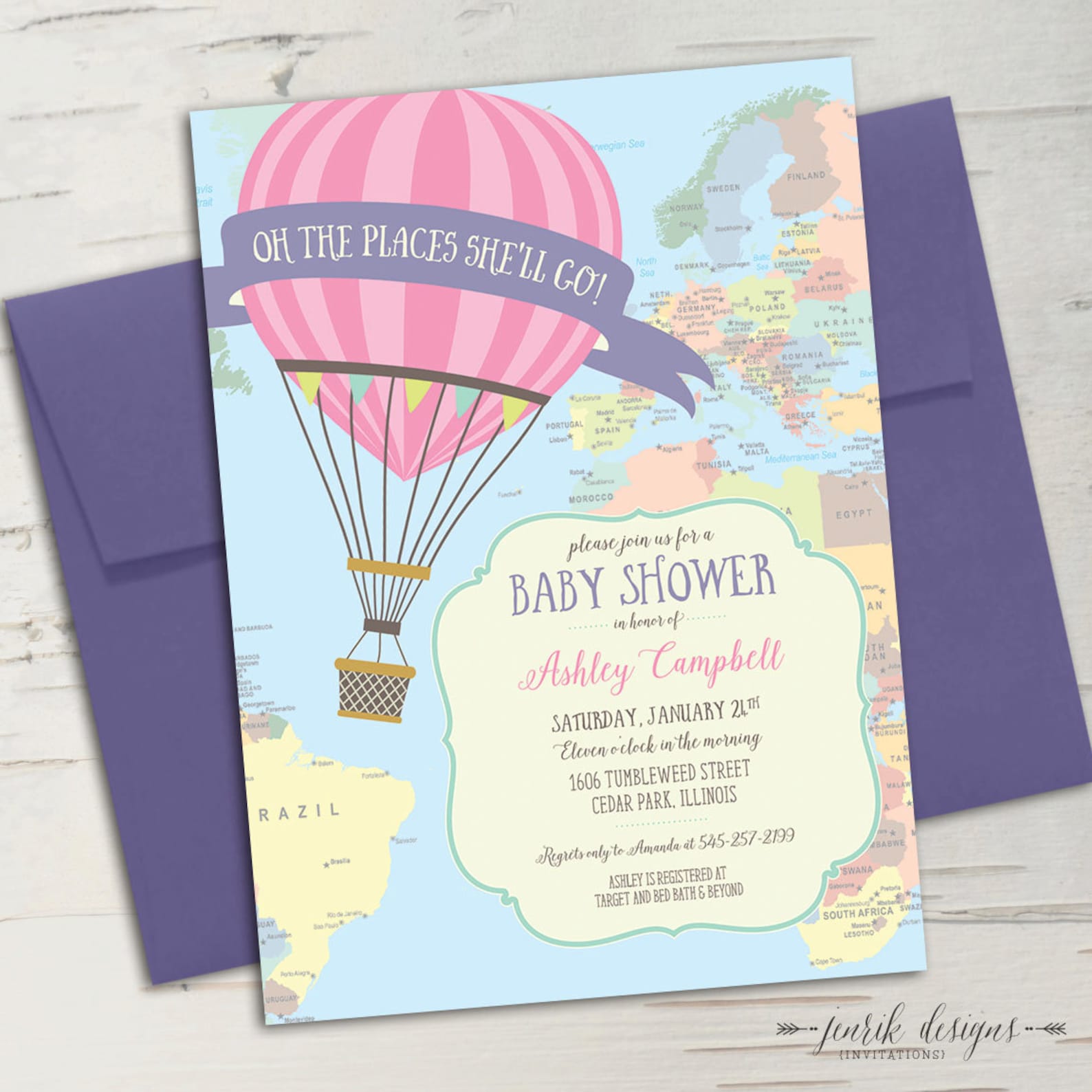 Hot Air Balloon Baby Shower Invitation Travel Baby Shower Etsy