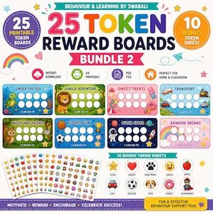Printbare beloningskaarten (Token Reward Boards) | ABA-, autisme- en ADHD-gedragstabellen (PDF-download)