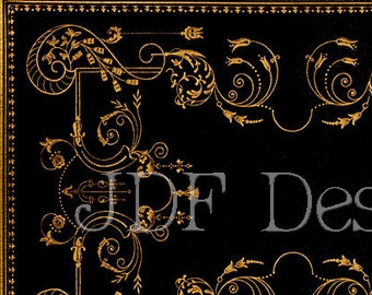 Instant Digital Download, Victorian Era Graphic, Decorative Gold Gilded Black Ornate Frame, Printable Image, Scrapbook, Invitation, Label
