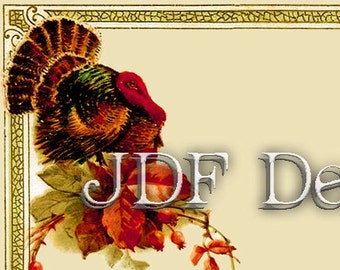 Instant Digital Download, Vintage Graphic, Thanksgiving Turkey Leaves Frame Text Banner, Recipe Place Card Printable Image, Scrapbook