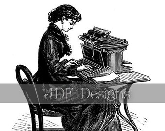Instant Digital Download, Vintage Victorian Graphic, Lady Typist, Typewriter, Antique Invention, Apparatus, Steampunk, Print Printable Image