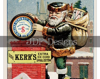 Instant Digital Download, Vintage Antique Victorian Trade Card Graphic, Santa Claus Thread Ad Advertisement, Christmas Print Printable Image