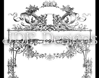 Instant Digital Download, Victorian Era Graphic, Intricate Floral Frame, Text Banner, Label, Printable Image, Scrapbook, Wedding, Invitation
