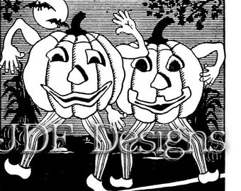 Instant Digital Download, Vintage Edwardian Era Graphic, Antique Pumpkin Goblins, Jack-O-Lanterns, Printable Image, Scrapbook, Halloween