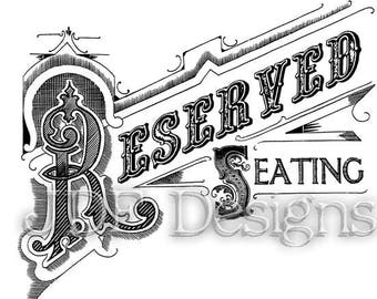 Instant Digital Download, Vintage Victorian Graphic, Antique Reserved Seating Text Lettering, Printable Image, Typography, Sign, Banner