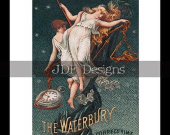Instant Digital Download, Antique Victorian Graphic, Nymph Trade Card Watch Ad, Advertisement, Vintage Fantasy Print, Printable Image, Fairy