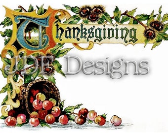Instant Digital Download, Vintage Graphic, Thanksgiving Typography, Apples Frame Text Banner, Recipe Place Card Printable Image, Scrapbook