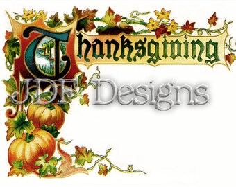 Instant Digital Download, Vintage Graphic, Thanksgiving Typography, Pumpkins Frame Text Banner, Recipe Place Card Printable Image, Scrapbook