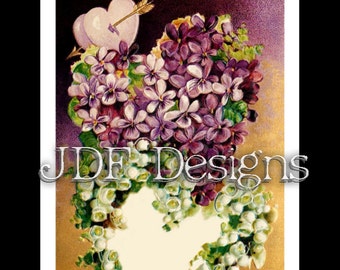 Instant Digital Download, Vintage Antique Graphic, Double Floral Heart, Romance, Wedding Label Frame Valentine's Day Printable Image, Wreath