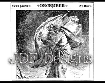 Instant Digital Download, Victorian Graphic, Old Man Winter December Calendar Panel, Christmas Print Printable Image Scrapbook, Typography