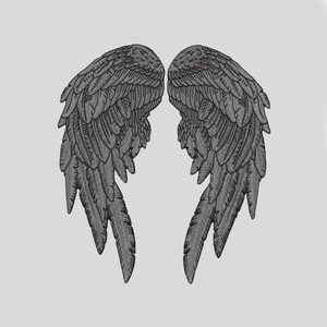 Large Angel Wings Embroidered Patch: 12 Inch Gray Feather Back Applique (Iron-On/Sew-On)