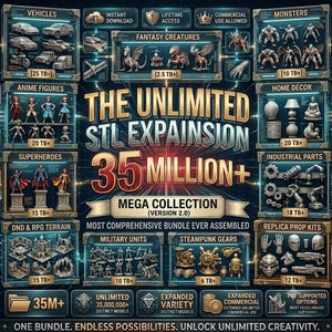 Más de 35 millones de archivos STL ilimitados de expansión Mega Collection V2.0 / Archivos de impresión 3D para uso comercial / Paquete de archivos STL para decoración del hogar, vehículos y monstruos