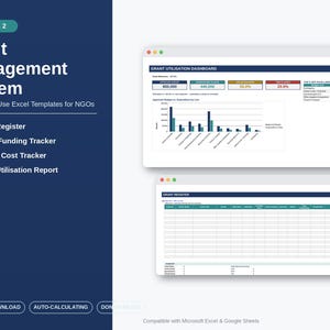 Paket med Excel-mallar för bidragshantering, spårning av givarfinansiering, kostnadsspårning