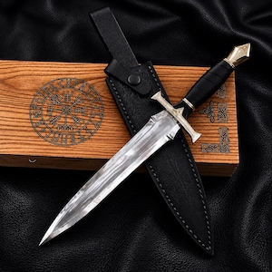 Handmade D2 Steel Dagger | Micarta Handle Art Knife with Leather Sheath & Collector Display Gift