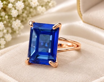 Bague saphir vintage : rectangle bleu profond - Or massif fait main