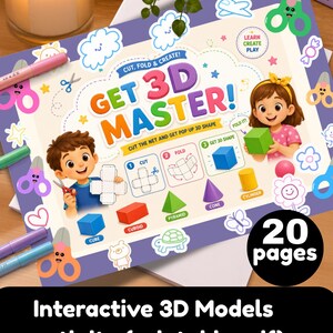 20 Seiten mit 3D-Papiermodellen als druckbare PDF-Datei für Kinder von 6 bis 10 Jahren, Praktisches Lernen, Kunst und Handwerk (Digitaler Sofort-Download)