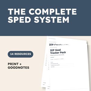 Peut inclure: Le Complete Sped System comprend 14 ressources pour impression et Goodnotes. La pile de documents présente un IEP Goal Tracker Pack avec des feuilles de suivi des progrès, un format US Letter 21,6 par 27,9 cm et divers formulaires de suivi.